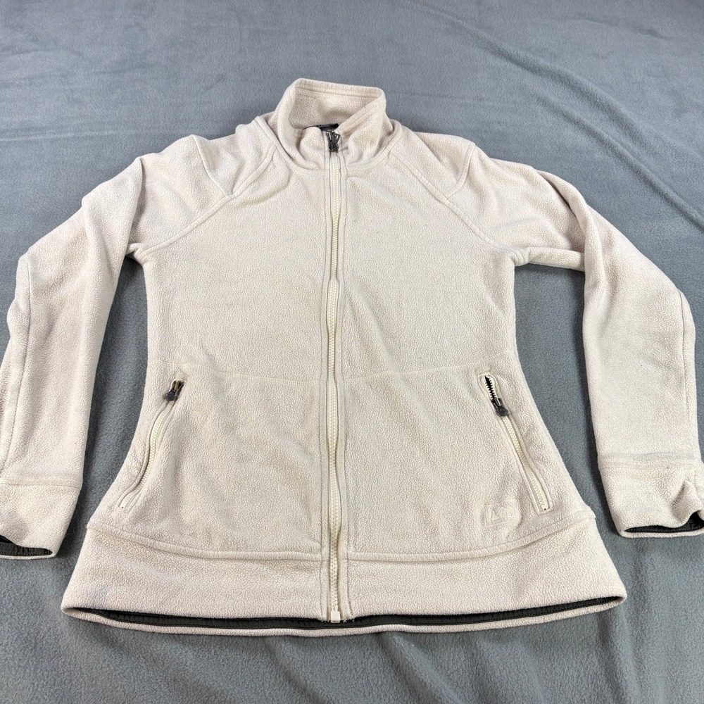 REI Co-op Womens Cream Full Zip Fleece Jacket Mock Neck Hiking Layer Medium